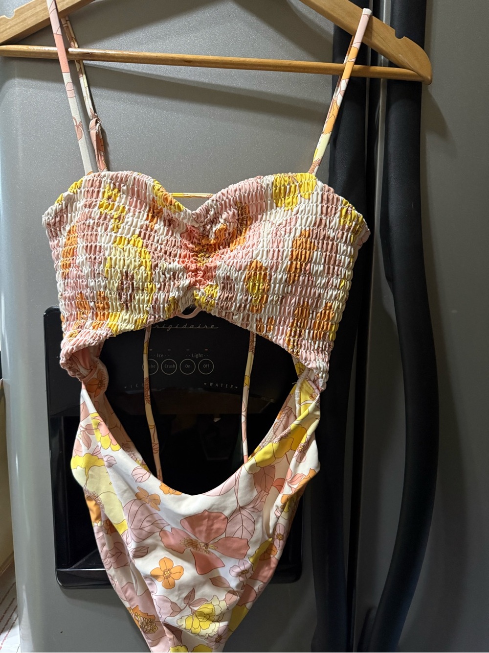 Women’s‎ Power 2 the flower Floral Cutout one-piece swim Pink and Yellow size M